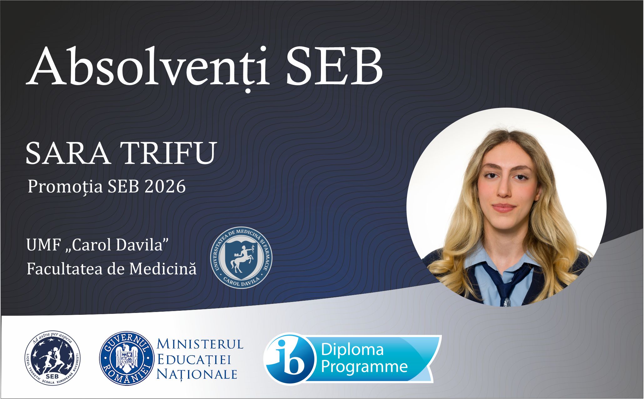 Sara Elena Trifu, admisă la Facultatea de Medicină a UMF „Carol Davila”
